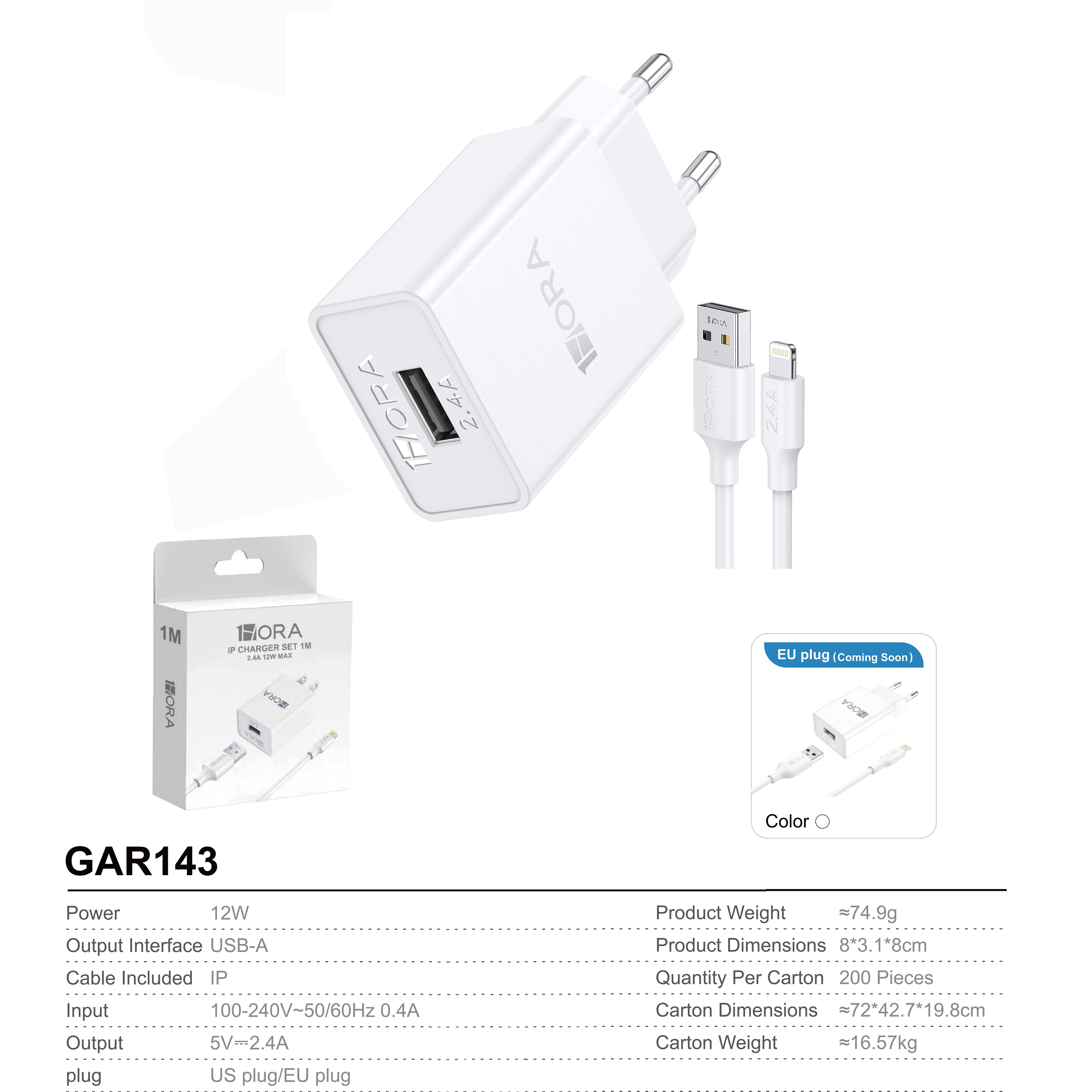 GAR143B CARICATORE USB-A TO LIGHTNING