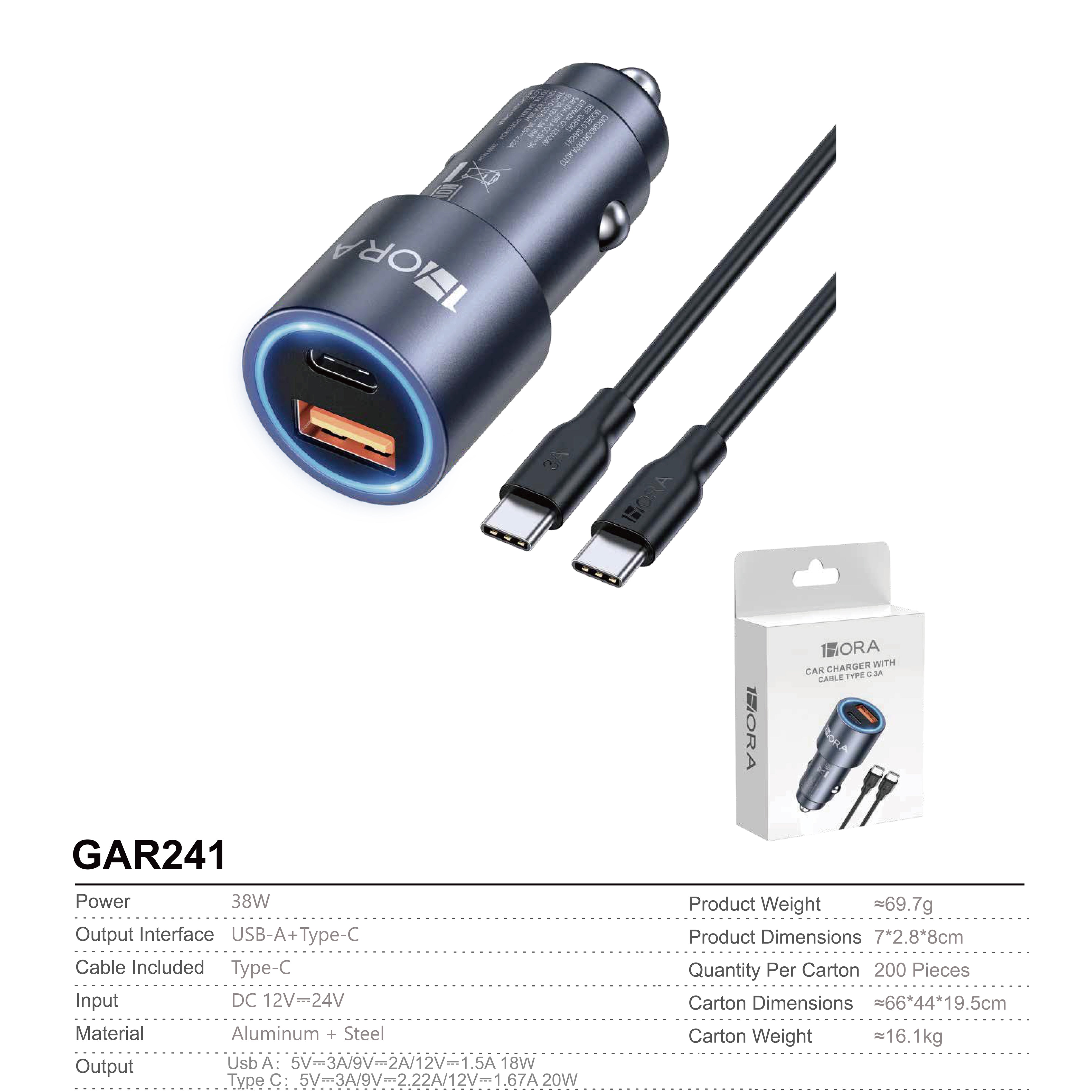 GAR241G CARICATORE AUTO TYPE-C TO TYPE-C