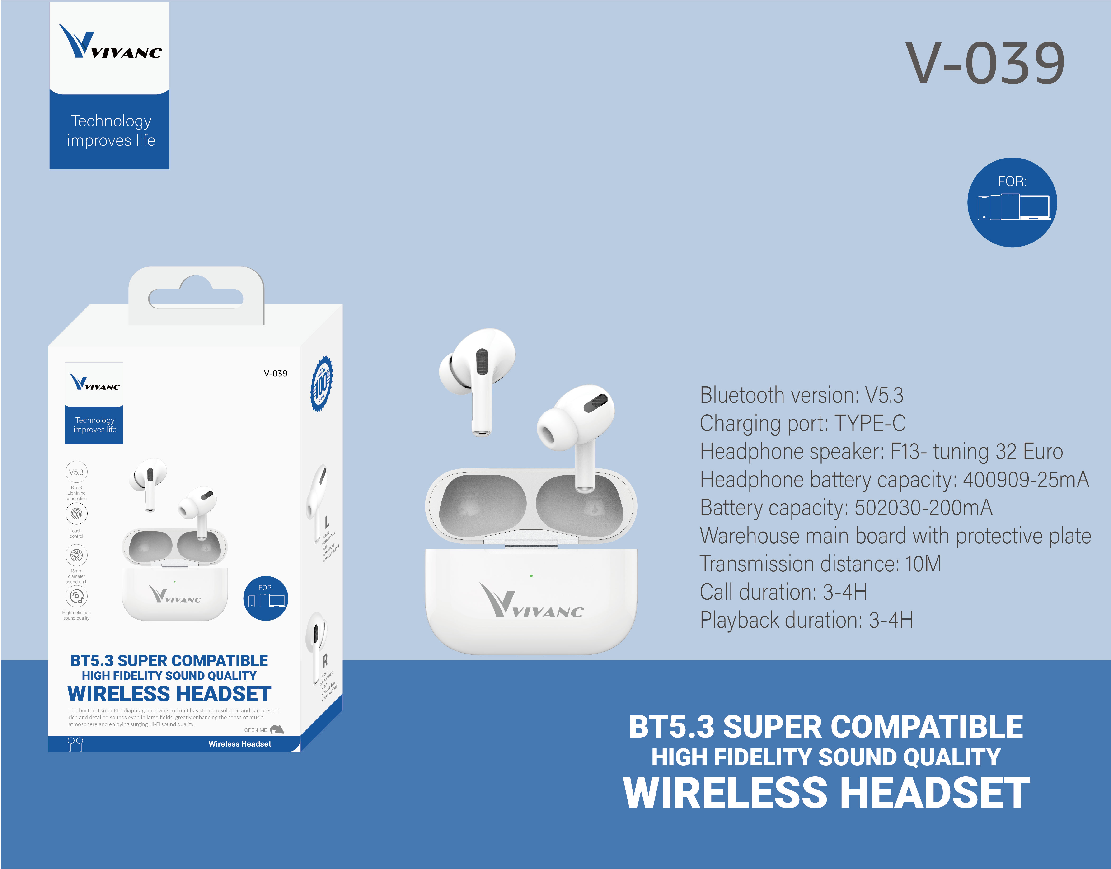 CUFFIE BLUETOOTH V-039